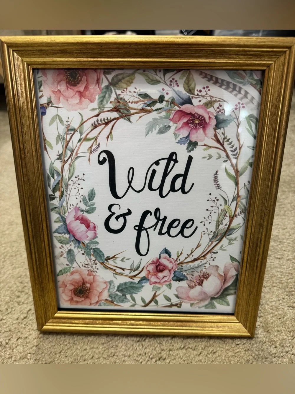 Set of 2 Floral 'Good Vibes Only' and 'Wild & Free' Gold Framed Wall Art 8x10